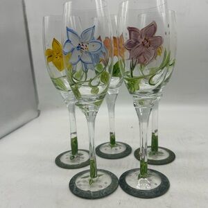 Floral Hand-Painted Wine Glasses Set